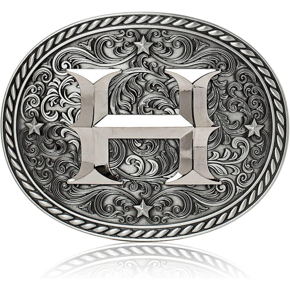 Women's Silver H Cowgirl Initial Large Letter Zinc Alloy Imported Belt Buckles